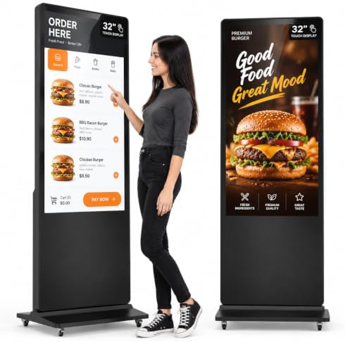 HARZHI 32 Inch Digital Signage Kiosk, 2K Touchscreen Floor Standing Advertising Display with IPS LCD Screen, Android OS and Auto Media Player by HARZHI