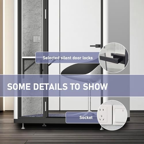 Office Sound Booth with Audio Privacy - Modern Soundproof Booth Includes Silver Aluminum Alloy Frame,Simple Soundproof Room with Light, Socket,Table for Study,Office (55.11IN) - Image 6