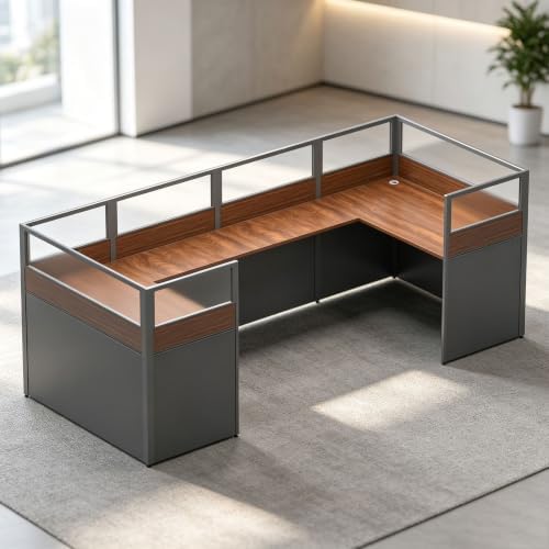 Office CubicleDesk with Mute Privacy Panels (D2 Person-S, Dark Walnut) by Nykto