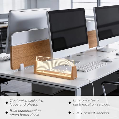 Personalized Light Up Acrylic Desk Name Plate - Custom Name Plate for Desk with Walnut Wood Base - Appreciation Office Gifts for Employees, Teacher, Social Worker (Stars) - Image 5