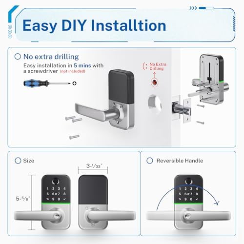 Keypad Smart Door Lock with Handle: Kucacci Keyless Entry Door Lock - Smart Lock for Front Door - Electronic Door Lock with Keypad for Exterior Door - Deadbolt Lever Alternative - Easy Installation - Image 6