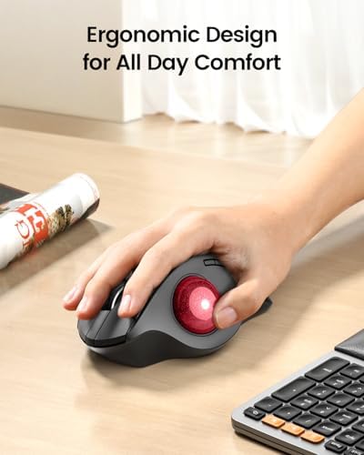 ProtoArc EM01 NL Wireless Trackball Mouse, Rechargeable Thumb Control, Red - Image 3