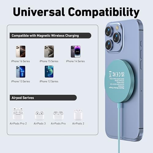 BENFEI Magnetic Wireless Charger Compatible with MagSafe for iPhone 17/16/15/14/13/12, Aluminum, up to 7.5W, 1.5m Cable - Image 5