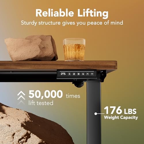 HUANUO 32x19 Inch Small Electric Standing Desk, Adjustable, Black Walnut - Image 4