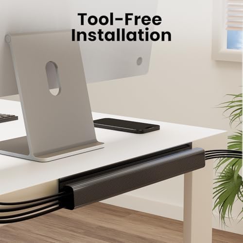 EVEO Under Desk Cable Management Kit (6 Units)-Cable Management Cord Cover, Organizer Tray-96''JChannel 6X16 -Grey - Image 3