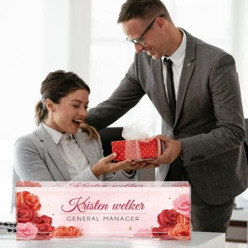 Personalized Name Plates for Desk, Premium Clear Acrylic Desk Name Plate, Custom Name Plate Office Decor for Women, Employee Appreciation Gifts (Red Rose) - Image 7