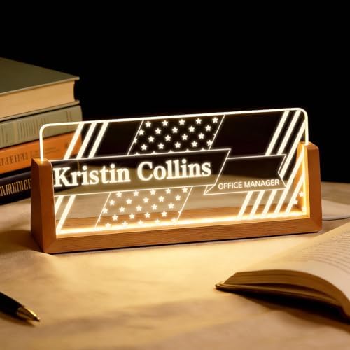 Personalized Light Up Acrylic Desk Name Plate - Custom Name Plate for Desk with Walnut Wood Base - Appreciation Office Gifts for Employees, Teacher, Social Worker (Banner) by Unknown