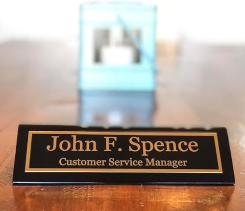 Personalized Desk Name Plate with Business Card Holder Slot, Metal Engraved (Rosewood w/No Card Holder) - Image 3