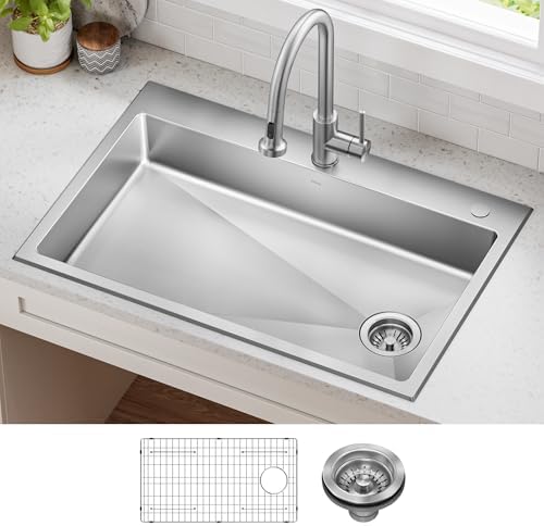 KRAUS Fairlane 33-inch ADA Compliant Drop In/Top Mount Single Bowl 18-Gauge Stainless Steel Kitchen Sink, KHT640-33-5.5 by Unknown