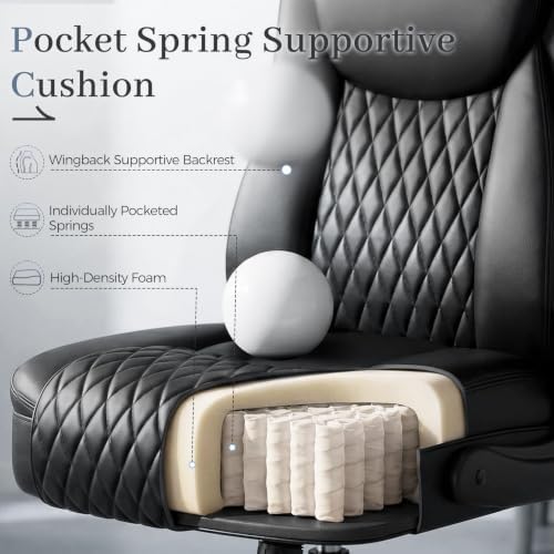 GTPOFFICE Executive Office Chair with Comfortable Lumbar Support, Ergonomic Gaming Chair with Flip-up Armrests & Zoned Pressure-Relief Cushion, Comfy PU Leather Desk Chair, Black - Image 5