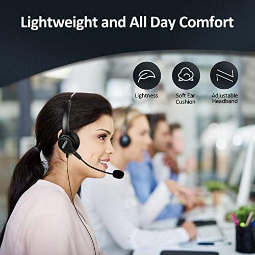 AGPTEK® Hands-Free Call Center Noise Cancelling Corded Monaural Headset Headphone for Desk Telephone with 4-Pin RJ9 Crystal Head (Pack of 3) - Image 5