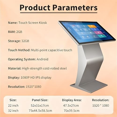 Self Service Kiosk, 21.5" /32" Interactive Kiosk 1080P HD IPS Touch Screen Display, Weatherproof Floor Standing Digital Signage for Outdoor/Indoor Black-21.5 - Image 2