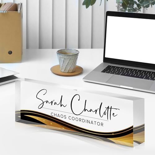 Custom Office Name Plate for Desk - Name Plate Personalized Gifts for Coworkers, Boss, Teacher, Social Worker - Acrylic Office Desk Decor for Women Men - Employee Appreciation Gifts (golden black) - Image 7