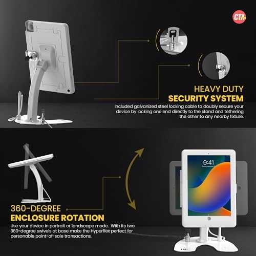 Dual Locking Stand – CTA Security Kiosk with Locking Case, Cable, Stylus, Tether, and 360-Degree Rotating Base for iPad Pro 10.5”, iPad Air 3, and Headphone Jack. (PAD-ASKTW) - White - Image 3