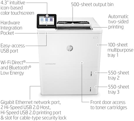 HP LaserJet Enterprise M612x Monochrome Printer with Built-in Ethernet, 2-Sided Printing & Extra Paper Tray (7PS87A), White - Image 4