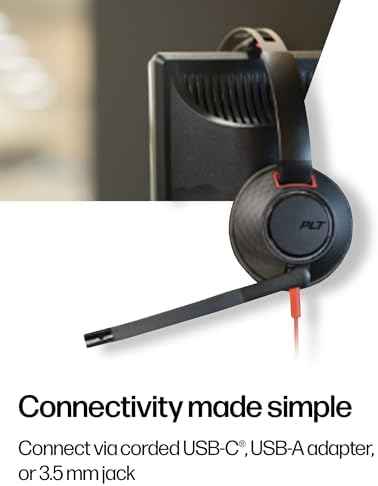 Poly Blackwire 5220 Wired Headset - Flexible Boom Mic - Noise Cancelling Headphones with Mic - USB-C, USB-A, 3.5mm - Ergonomic Over-Ear Design - Works with Microsoft Teams, Zoom - Work from Home - Image 5