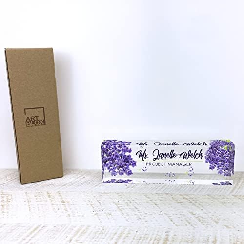 Artblox Personalized Name Plate for Desk | Lavender Design On Clear Acrylic Glass | Custom Desk Name Plate Personalized with Your Name and Credentials for Teacher Phd Military Office Name Plate - Image 6