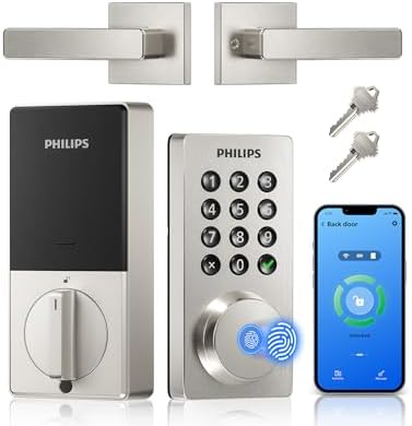 Philips WiFi Keypad Door Lock with Handle, Built-in WiFi, APP Remote Control, Voice & Fingerprint Unlock, Smart Locks for Front Door with Auto Lock, Keyless Entry Deadbolt, Satin Nickel by Unknown