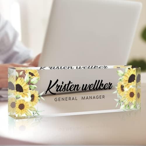 Personalized Office Name Plate for Desk, Custom Employee Appreciation Gifts, Acrylic Desk Name Plate Funny, Desk Decorations Gift, Acrylic Desk Ornaments (Sunflower) - Image 2