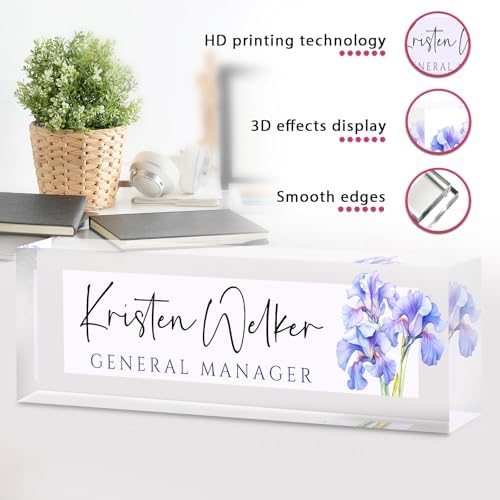 Desk Name Plate Personalized, Custom Name Plate for Desk, Personalized Teacher Appreciation Gifts for Desk Decor, Office Gifts for Coworkers Employees Boss, Teacher, Social Worker(Purple Orchids) - Image 3