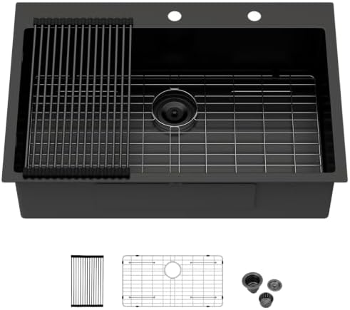 33x22 Matte Black Drop In Kitchen Sink by Couoko