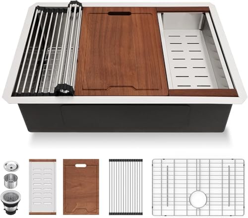 Lordear 26 Undermount Kitchen Sink Workstation 26x19 Stainless Steel Sinks 16 Gauge Deep Single Bowl Under Counter Kitchen Sink Basin with Cutting Board by LORDEAR