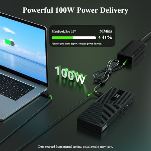 Minthouz DisplayLink Docking Station Triple Monitor 4K@60Hz, 14-in-1 USB C Dock for MacBook Dell HP Lenovo, 160W Adapter,100W PD Charging for Thunderbolt 5/4/3, 3HDMI,2DP, 6 USB A/C, LAN, Audio - Image 4