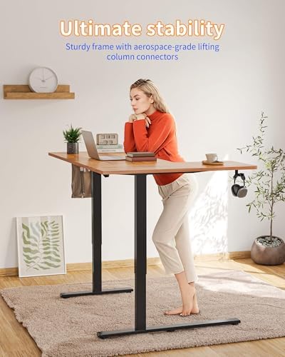 YIHAYO Reversiable L-Shaped Electric Standing Desk, 55 Inches Stand Up Corner Desk, Sit and Stand Up for Work Office Home, Ergonomic Rising Computer Table with Splice Board, Rustic Brown - Image 4