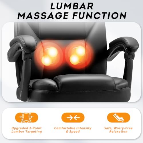 Furmax Massage Office Chair with Foot Rest Executive Big and Tall Office Chair Ergonomic Home Office Desk Chairs, Reclining High Back Leather Chair with Lumbar Support, 400LBS (Black) - Image 4
