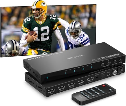 PORTTA HDMl Video Wall Controller 2x2 4K, Video Wall Processor with 11 Splicing Modes, RS232, 180° Rotate, Audio Extractor, 2x2,1x2,1x3,1x4,2x1,3x1x4x1, 4 tv Screens into 1 wall Display by PORTTA