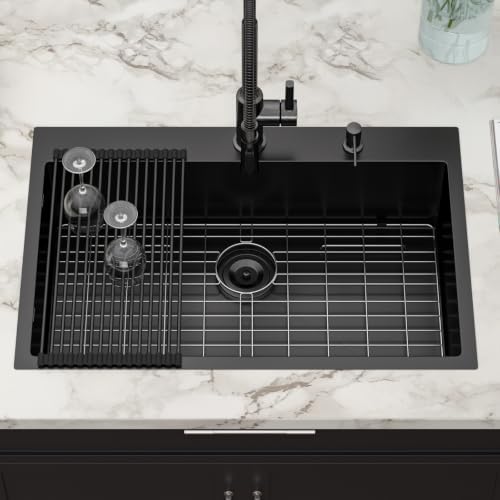 33x22 Matte Black Drop In Kitchen Sink - Image 3