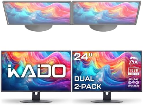Kado 2-Pack Dual 24" Flat Screen 1920x1080 75Hz FHD Computer Monitor by Kado
