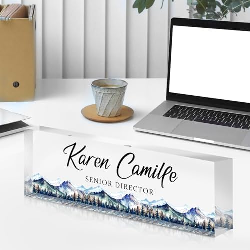 Custom Office Name Plate for Desk - Name Plate Personalized Gifts for Coworkers, Boss, Teacher, Social Worker - Acrylic Office Desk Decor for Women Men - Employee Appreciation Gifts (blue grey) - Image 7