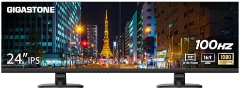 Gigastone 24 inch IPS LED Back Light Monitor 2-Pack 100Hz FHD 1920 x 1080,178°WideView,Frameless, Dual Monitor, MPRT 1ms, Built-in Speakers, Eye Care Technology, Ergonomic Tilt VESA Mount, HDMI VGA by Gigastone