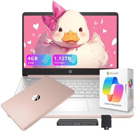 HP Stream 14" HD Student&Business Laptop with AI Copilot, Intel Processor N150, 4GB RAM, 1.12TB Storage (128GB UFS + 1TB Docking Station), 1 Year Office 365, Intel Graphics, Win 11, Pale Rose Gold by Unknown