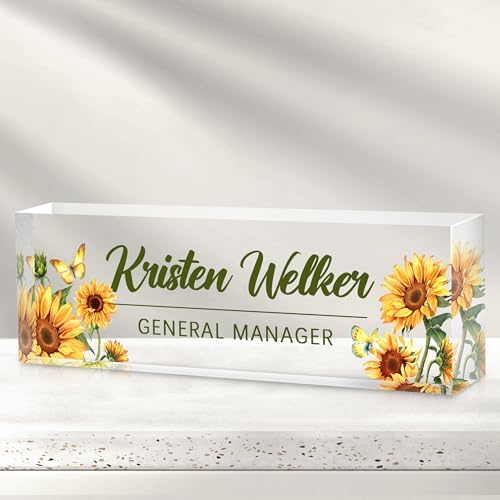 Custom Office Name Plate for Desk - Desk Name Plate Personalized Gifts for Coworkers, Boss, Employees, Teacher, Nurse - Office Desk Decor for Women Men - Employee Appreciation Gifts (Sunflower-1) by Cryphart-CustomGiftExpert