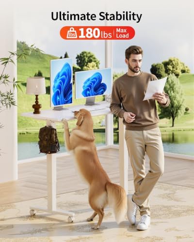 Okin Standing Desk Electric Adjustable Computer Whole Piece Stand up Desk with Wheels Office Gaming Home Office Memory Desks 48x24 inches White - Image 6