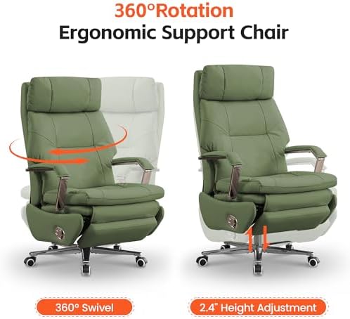 HUBSON 360° Swivel Big and Tall Faux Leather Executive Office Chairs, Green - Image 5
