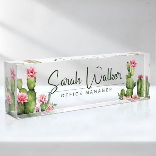 Custom Name Plate for Desk - Desk Name Plate Personalized - Office Desk Accessories - Employee Teacher Appreciation Gifts for Coworkers - Acrylic Cactus Office Desk Decor - Office Gifts for Women Men by SalaGraphics