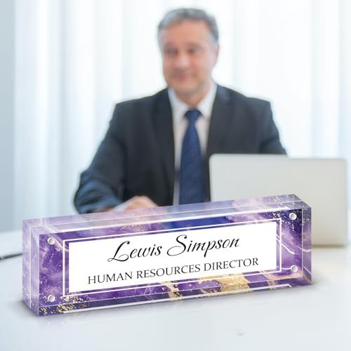 Desk Name Plate Personalized, Desk Double sided pattern Name Plate Personalized Office Desk Decor for Women and Men , Teacher Nurse Boss Employee Appreciation Gifts (Purple marble, fixed pattern) by Unknown