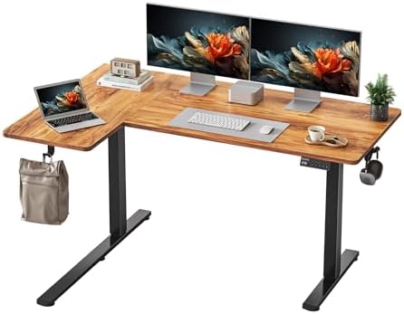 YIHAYO Reversiable L-Shaped Electric Standing Desk, 55 Inches Stand Up Corner Desk, Sit and Stand Up for Work Office Home, Ergonomic Rising Computer Table with Splice Board, Rustic Brown by YIHAYO