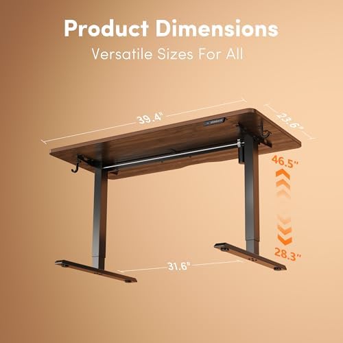 FEZIBO 40" Small Electric Standing Desk Height Adjustable Desk, Dark Walnut - Image 3