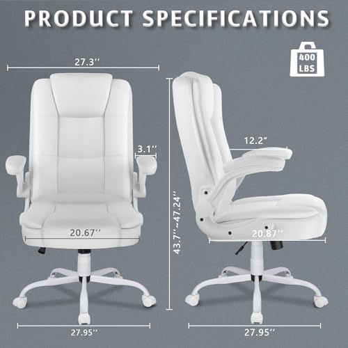 LEMBERI Flip-up Arms Office Desk Chair, Big and Tall Managerial Executive Chair, High Back Computer Chair, Ergonomic Adjustable Height PU Leather Chairs with Cushions Armrest for Long Time Sitting - Image 3
