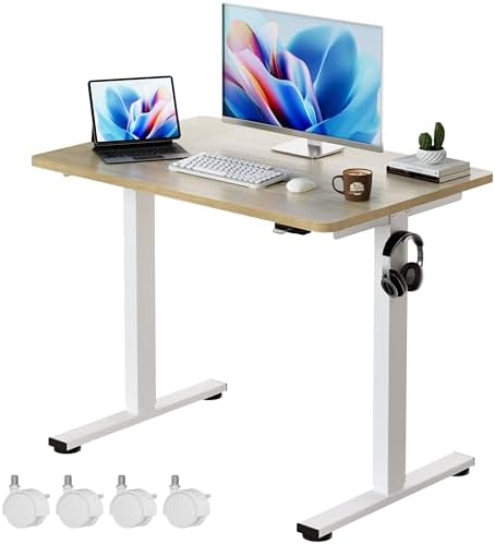 Okin Electric Standing Desk, 40 x 24 Inches Whole Piece Height Adjustable Desk, Oak Sit to Stand Desks Computer Workstation with Wheels for Home Office by Okin