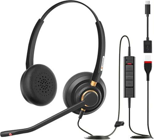 Arama USB Headset with Microphone for PC, Computer Headset with Microphone, Noise Cancelling Adjustable Volume Control Lightweight, for Laptop Business Skype UC Webinar Call Center Office(802) by Arama