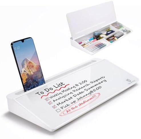 TSJ OFFICE Small Desktop Whiteboard -Glass Dry Erase Board Computer Keyboard Stand White Board Surface Pad with Drawer, Desk Organizers with Accessories for Office, Home, School Supplies - White by TSJOFFICE-WipeCleanThinkGreenWorkSmart