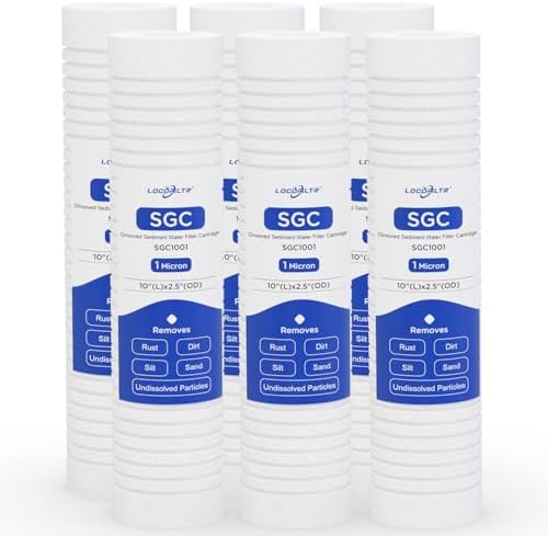 1 Micron 10" x 2.5" PP Grooved Sediment Water Filter Cartridge, 6 Pack by Locofiltr