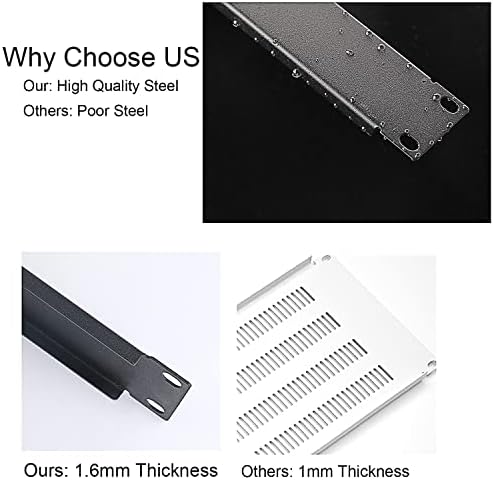 1U Blank Rack Mount Panel, 19 Inch Disassembled Cable Management Panel Spacer W/Brush for Server Network Rack Enclosure Cabinet (2pcs-Venting) - Image 3