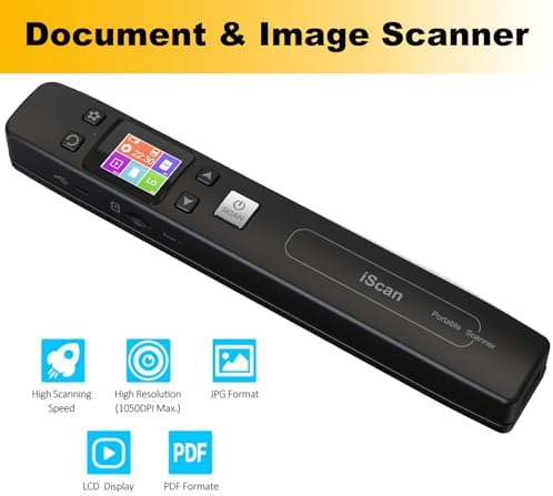 Portable Handheld Scanner Included 16G SD Card, Wand Scanner for A4 Documents Pictures Pages Texts Receipts Books Up to 1050DPI, Colorful LCD Display, Uploads Via USB Cable, No Driver - Image 4