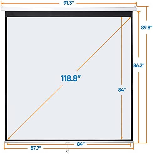 SUPER DEAL 120'' Projector Screen, Retractable Projection Screen Manual Pull Down HD Screen 1:1 Format for Home Cinema Theater Presentation Education Outdoor Indoor Public Display - Image 6